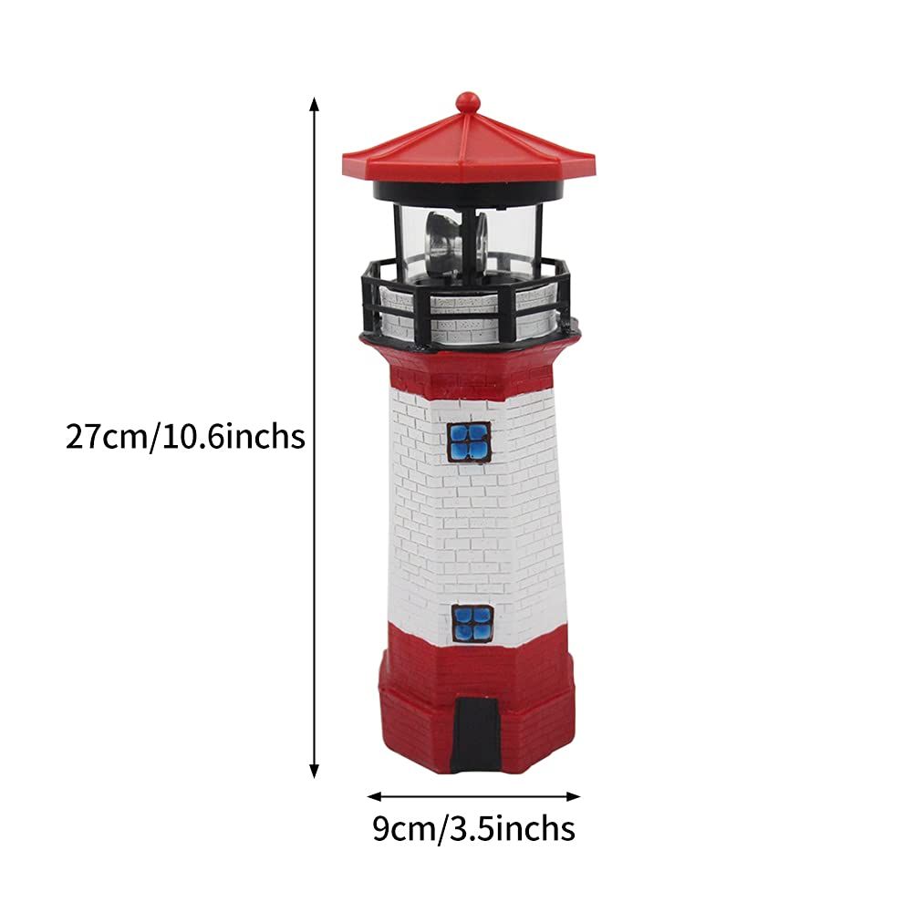 Solar Lighthouse Garden Statue with Rotating Lamp, 27cm Resin Solar Lighthouse Sculpture Waterproof Garden Ornaments Outdoor LED