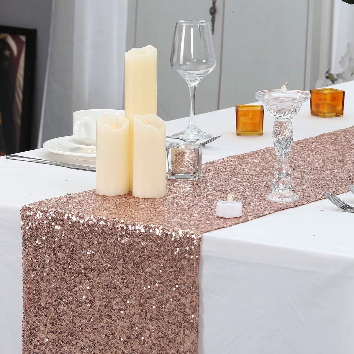 12 X 108 Inch 6 Pack Rosegold Sequin for Wedding Bridal Shower Fall Thanksgiving Valentine's Christmas Decoration
