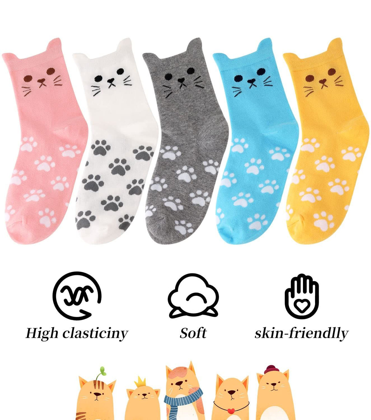 5 Pairs Cat Socks Women,Animal Cute Socks for Women,Christmas Gifts for Cat Lovers durable and will keep your feet comfortable