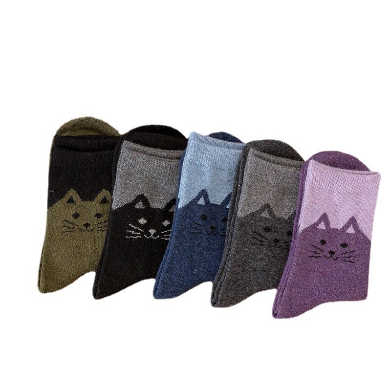 5 Pairs Womens Wool Socks Thick Warm Winter Socks Casual Cozy Socks Vintage Knit Crew Socks Gift for Women