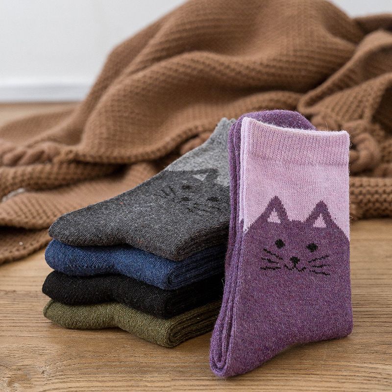 5 Pairs Womens Wool Socks Thick Warm Winter Socks Casual Cozy Socks Vintage Knit Crew Socks Gift for Women
