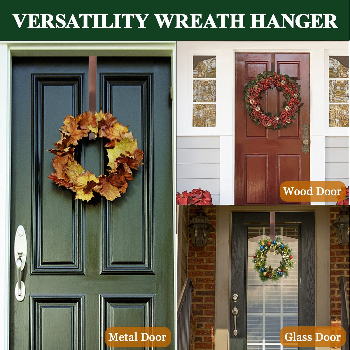 Wreath Hanger for Front Door, Adjustable Wreath Hanger from 15 to 25 Inches Wreath Hanger, 20 lbs Larger Door Upgrade (Bronze)
