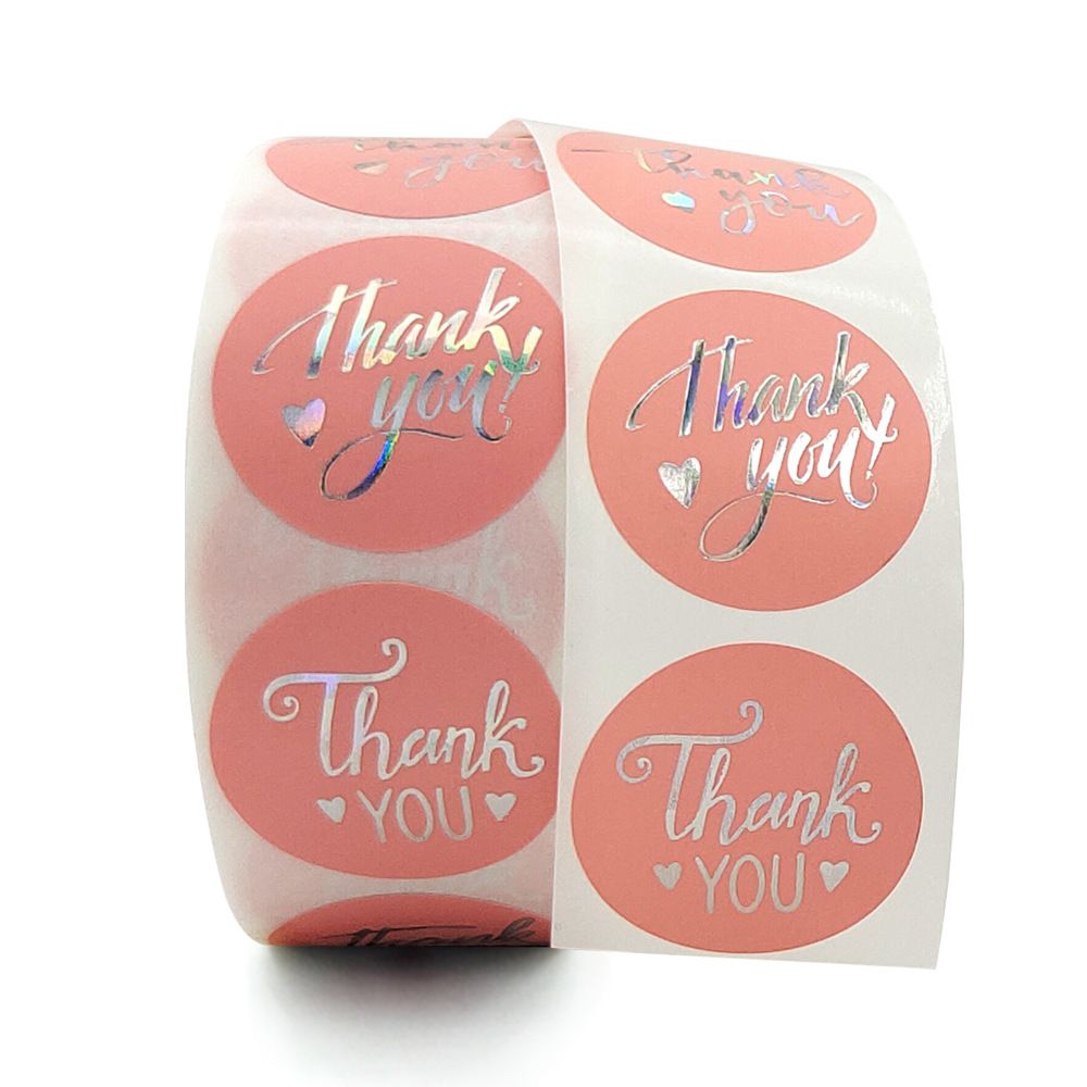 Pink Silver Thank You Stickers in1.5" in 1 Roll for Festival Cards Floral Bouquets, Gift Wraps, Tags, Mailer Bags for Birthday