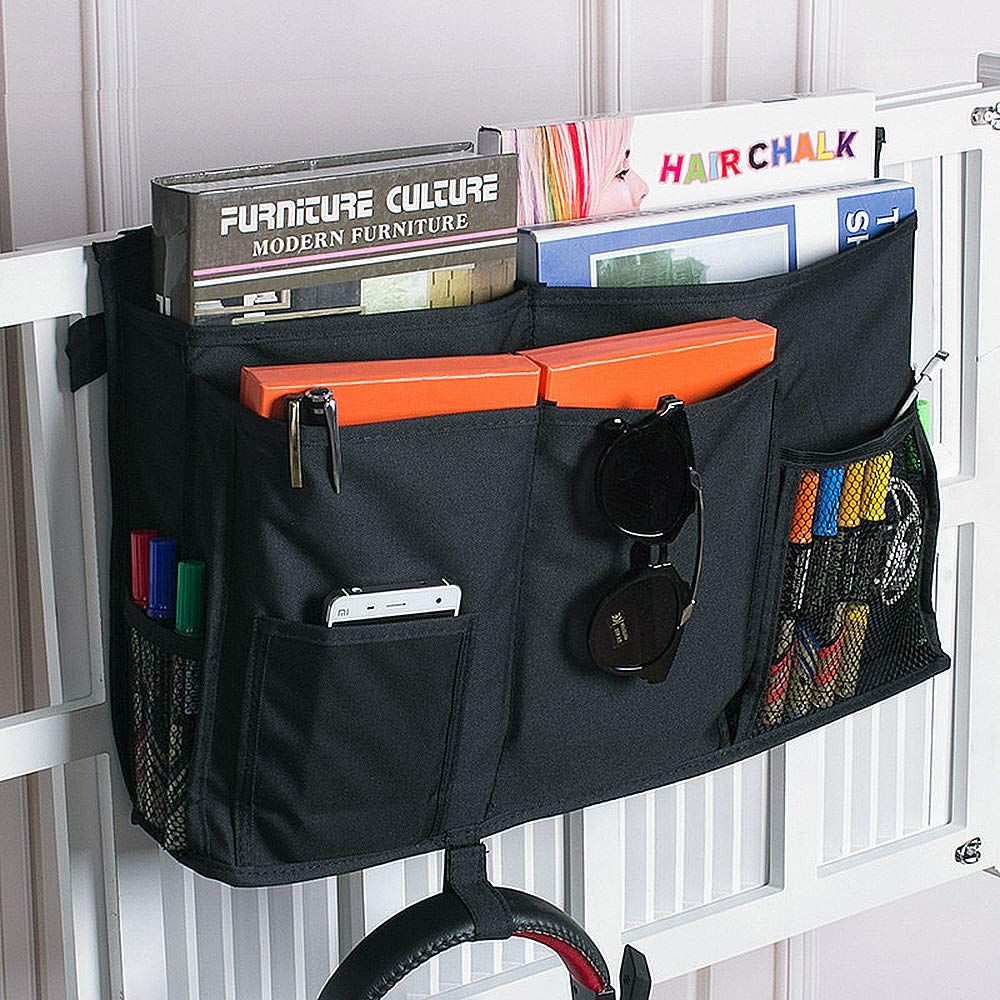 Bedside Caddy Hanging Organizer, Bunk Bed Organizer for Top Bunk Bed, Bedside Pocket Hanging Storage Caddy Bag Black