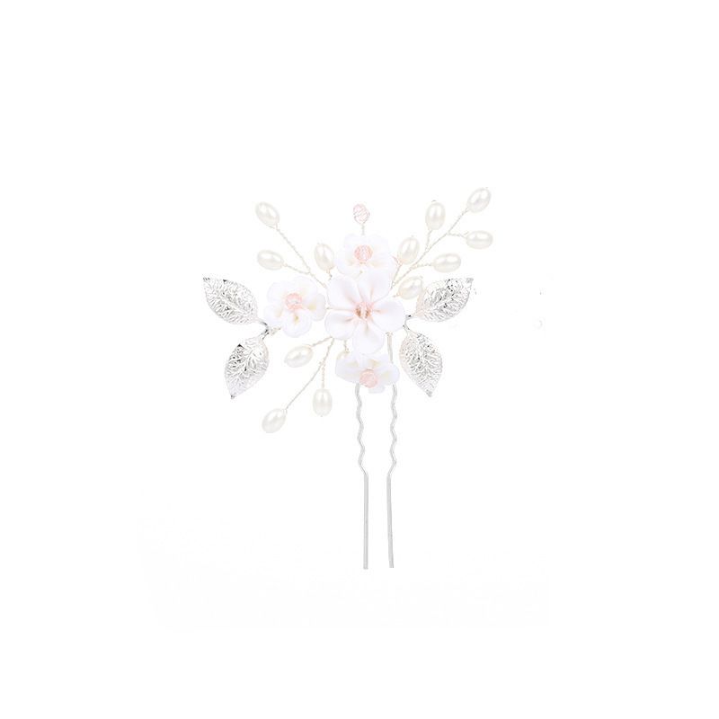 Flower Bride Wedding Hair Pins Silver Bridal Hair Pieces Pearl Hair Accessories Leaf Prom Hair Clips (Pack of 5)