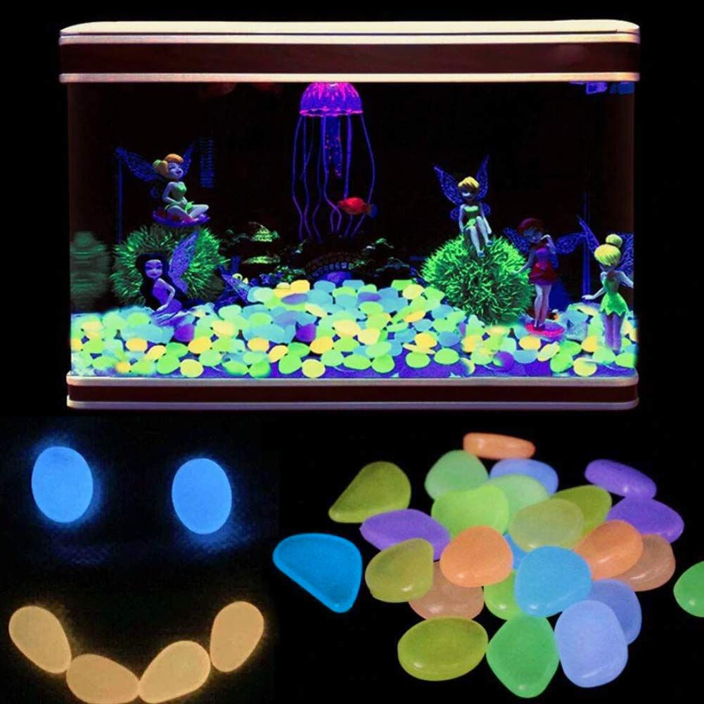 Pebbles/Glow Stones/Glowing Rocks Blue Decor for Garden/Fish Tank/Aquarium/Walkway/Driveway/Plant Pots/Bonsai (100, multi-colored)