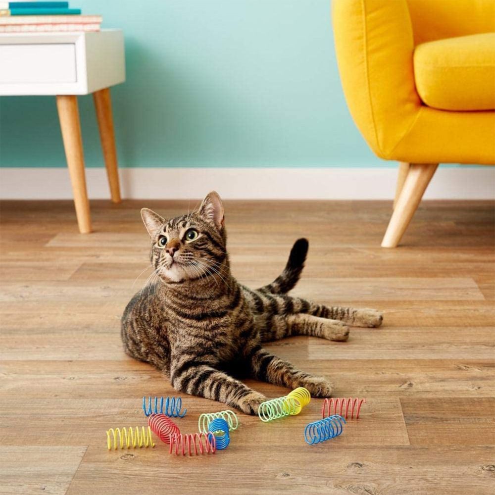 4 Pack Cat Spring Toys for Indoor Cats, Colorful & Durable Plastic Spring Coils Attract Cats to Swat, Bite, Hunt, Interactive Toys