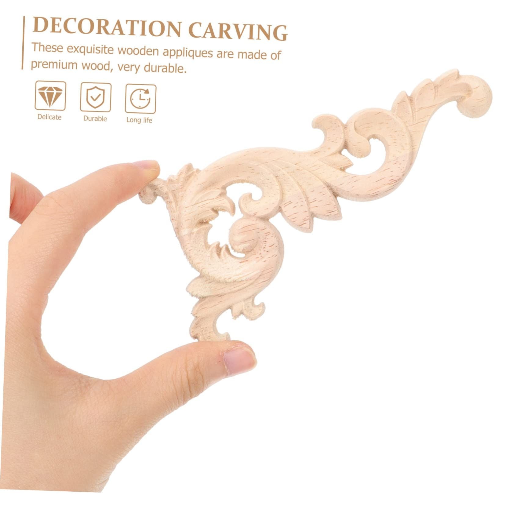 4pcs Furniture Decals Retro Decor Wood Applique Dresser Decor Unpainted Carved Unpainted Wooden Furniture Wood Carved (16*8*0.8cm)