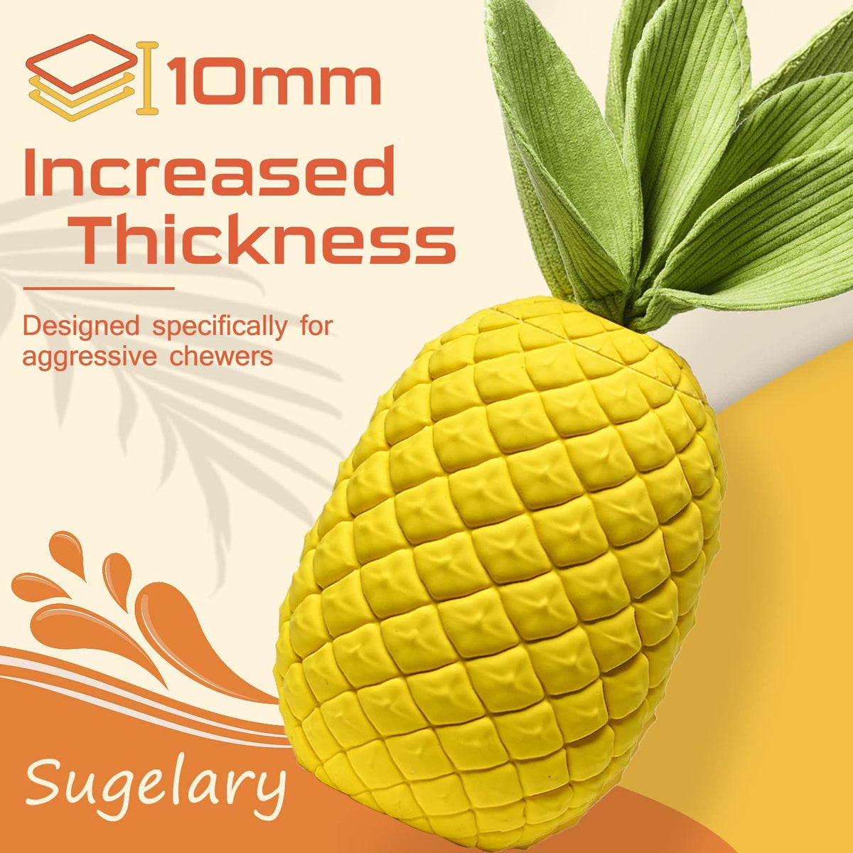 Squeaky Dog Toys for Aggressive Chewer Large Medium Breed Dog, Indestructible Tough Dog Chew Toys with Natural Rubber (Pineapple)