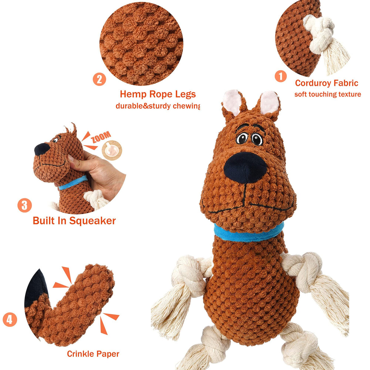Dog Toys, Stuffed Dog Toys for Medium Large Dogs Boredom, Squeaky Dog Chew Toy with Crinkle Paper, Outdoor Puppy Toys