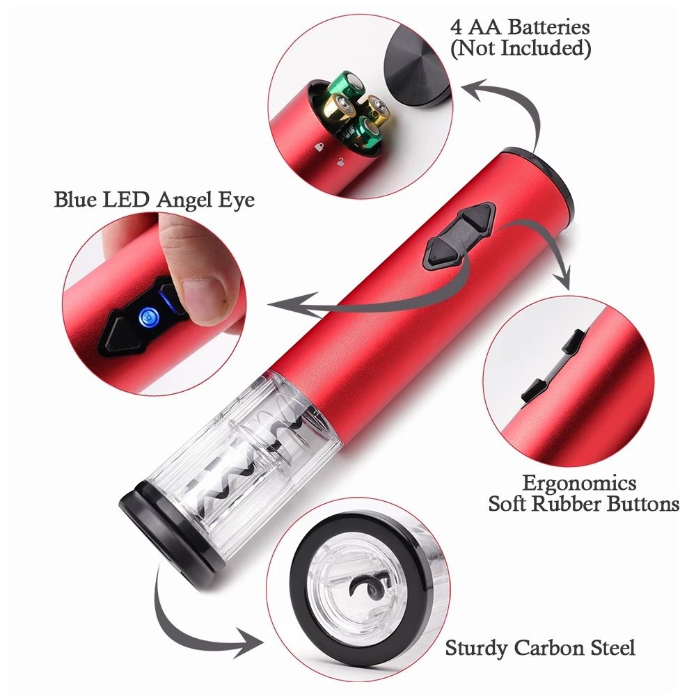 Electric Wine Opener, Corkscrew Remover, Wine Bottle Opener with Foil Cutter, Automatic Wine Opener for Wine Lovers (Color : Red)