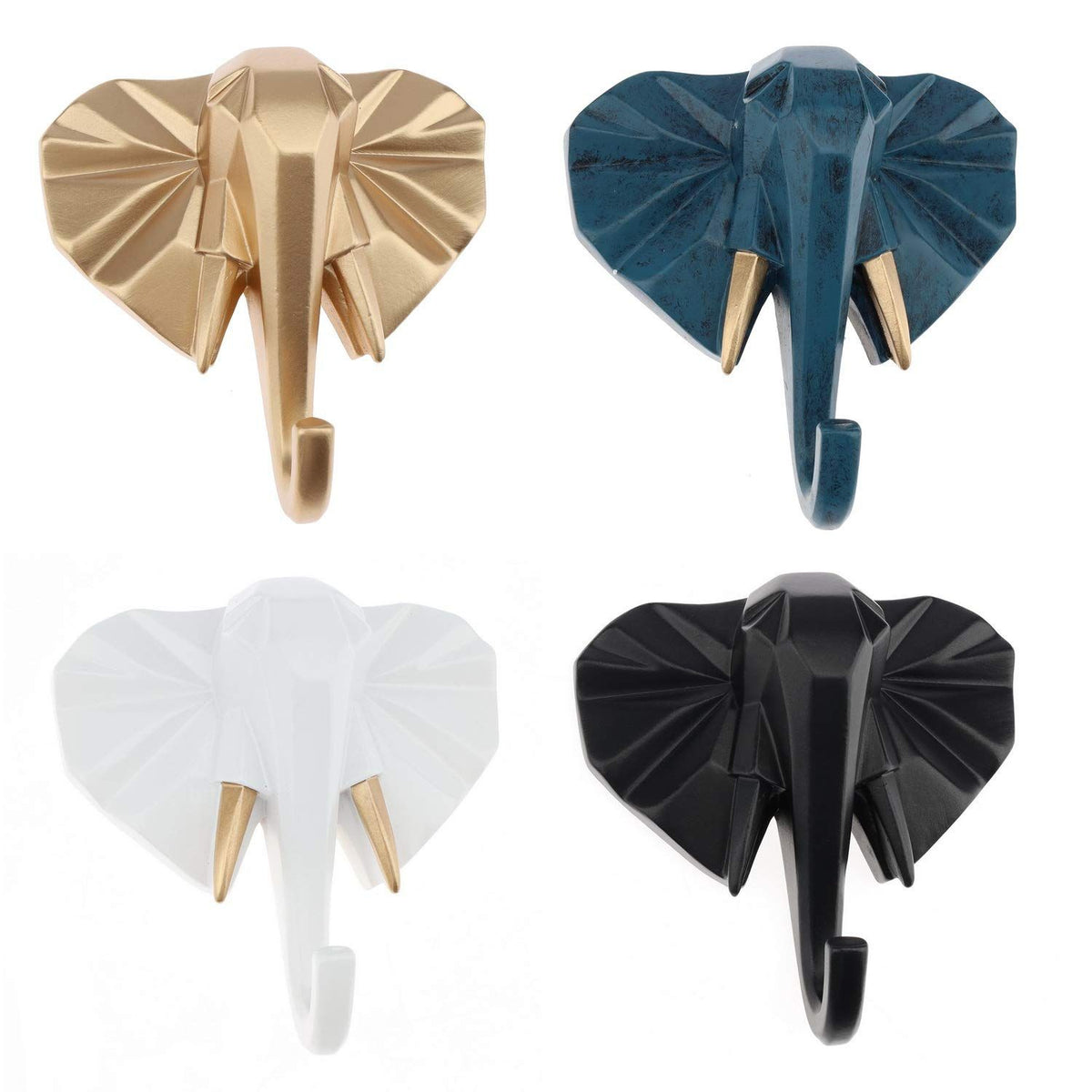 Elephant Head Modern Wall Decoration Resin Animal Creative Hook Home Cloakroom Bedroom Jewelry Display Key Scarf Bag Coat (4pcs)
