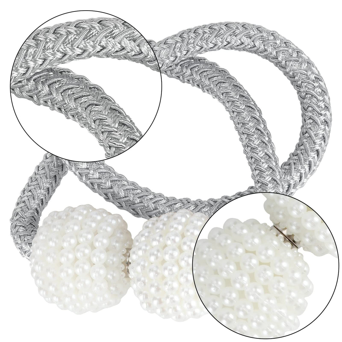 2 Pack Magnetic Curtain Tie Backs with Pearls,Modern Curtain Holdbacks Strap,Decoration for Kindergarten,Outside and Inside Drapes