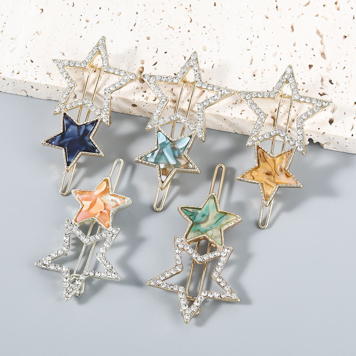 5 PCS Rhinestone Hair Clips Hair Barrette Clip Geometric Star Shape Side Clamp Hair Pin Headwear Hair Accessories