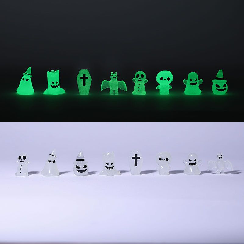 Figurine Luminous Ghost Tombstone Pumpkin Skull Ghost Halloween Decor Fairy Figurine Statue Garden Decorations Party 8pcs