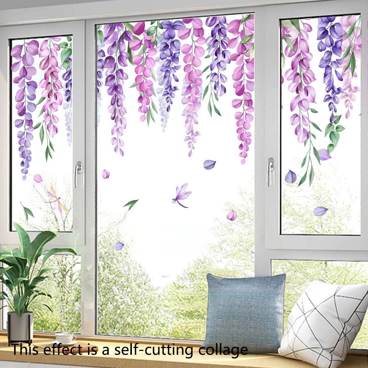decalmile Flower Double Sided Window Clings Hanging Vine Floral Leaf Window Decals Anti-Collision Glass Doors Window Stickers Gift