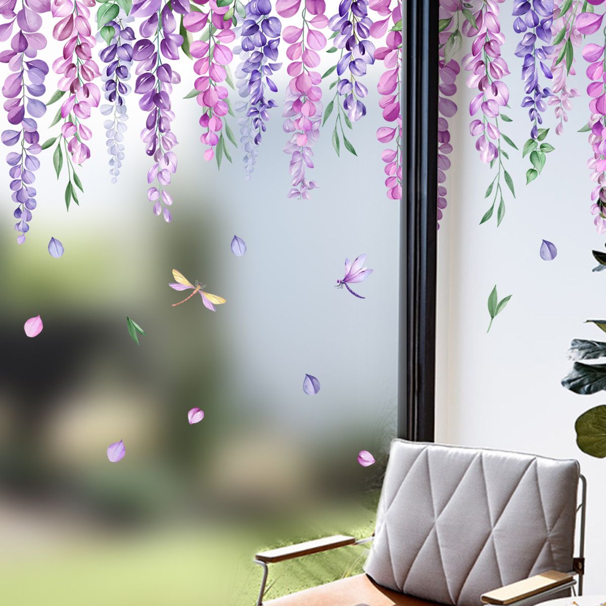 decalmile Flower Double Sided Window Clings Hanging Vine Floral Leaf Window Decals Anti-Collision Glass Doors Window Stickers Gift