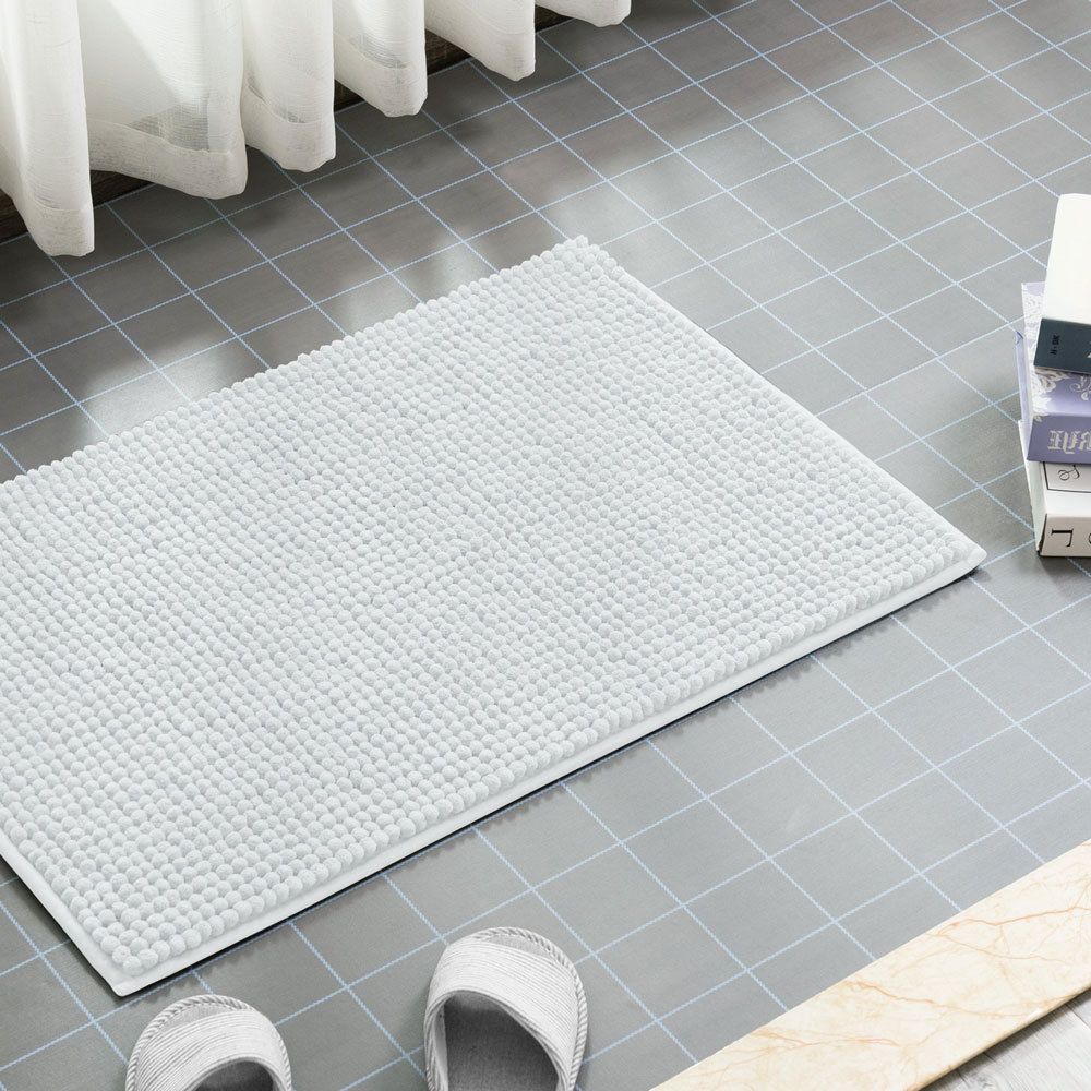 Bathroom Rugs Chenille Bath Rug Soft Short Plush, Water Absorbent Shower Mat Quick Dry Machine Washable(White,16" x 24")