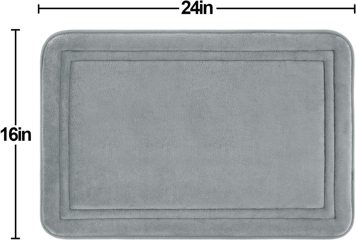 Memory Foam Bath Mat Non Slip Absorbent Super Cozy Velvet Bathroom Rug Carpet, Machine Washable, 16 x 24 Inches Gray