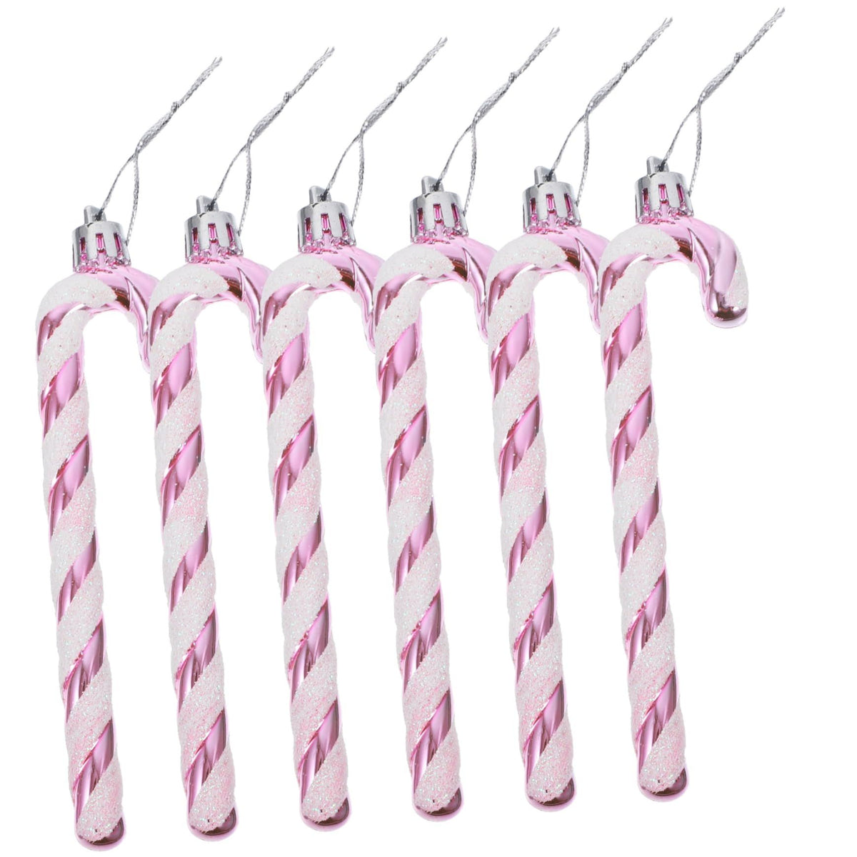 Pack of 6 13cm Glitter Candy Cane Christmas Tree Decorations/Ornaments Christmas tree this Christmas (Baby Pink)