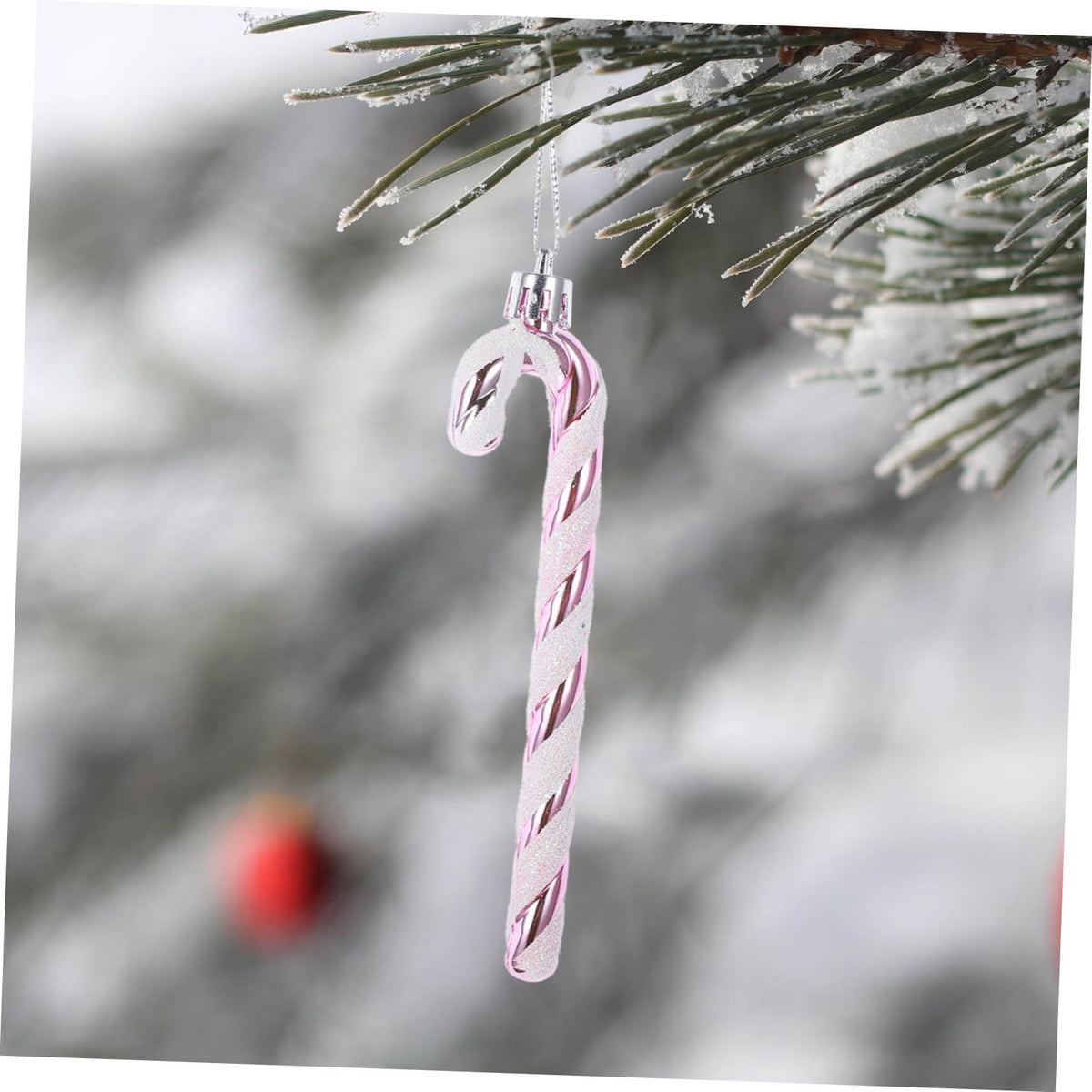 Pack of 6 13cm Glitter Candy Cane Christmas Tree Decorations/Ornaments Christmas tree this Christmas (Baby Pink)