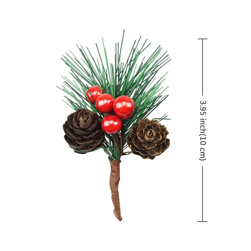 Red Berry Pinecones Pine Needles Stems Picks Artificial Winter Christmas Berries Decor for Crafts Christmas Garland 20 pes