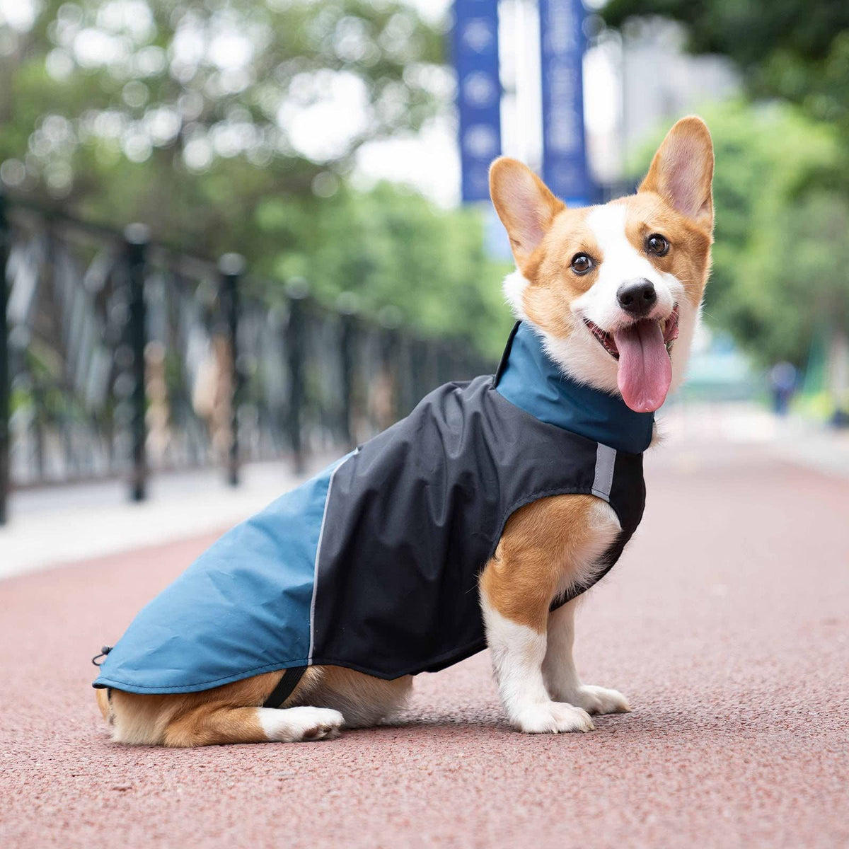 Dog Jacket Waterproof Dog Raincoat with Harness Opening & Reflective Strip for Small Medium Large Dog, Windproof Adjustable