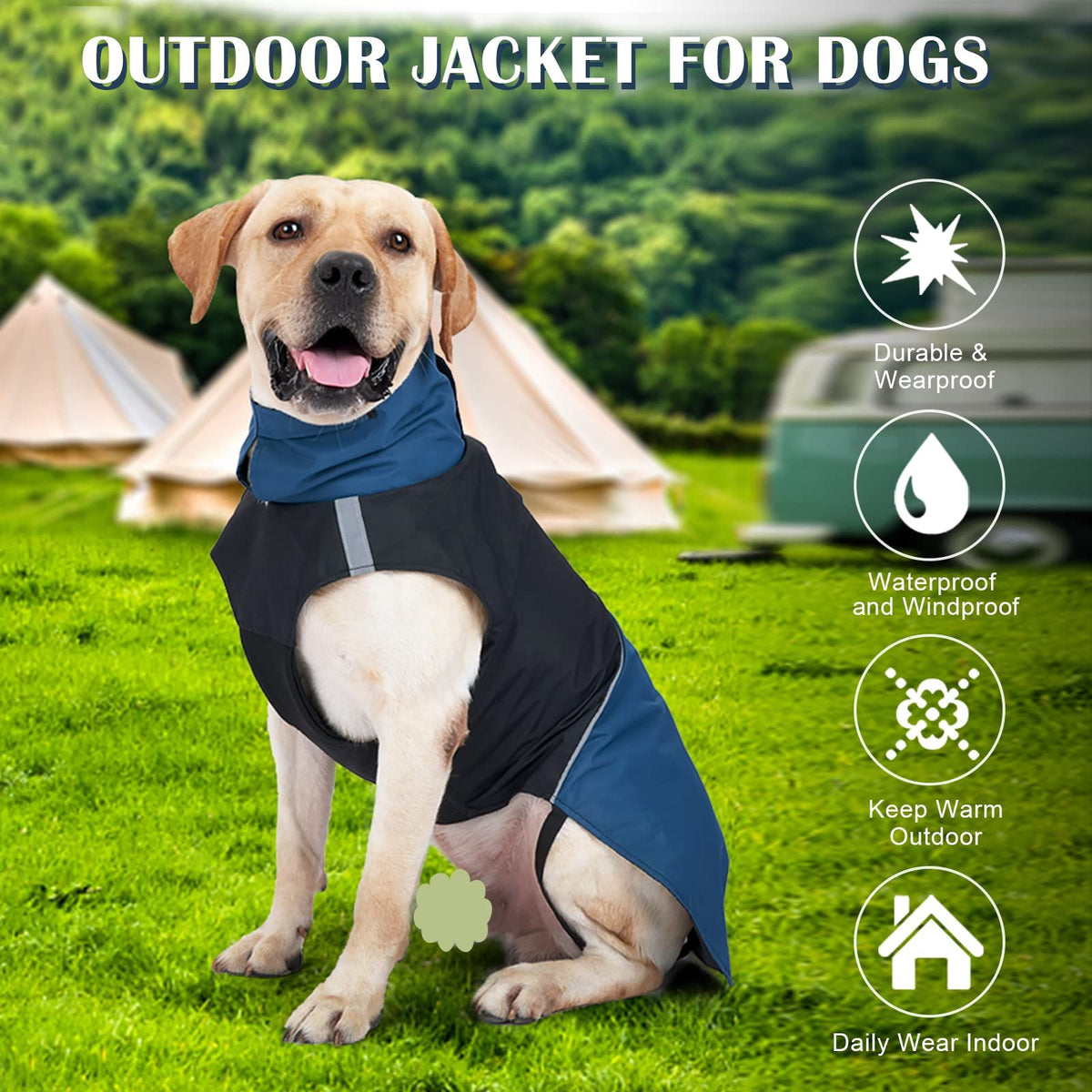 Dog Jacket Waterproof Dog Raincoat with Harness Opening & Reflective Strip for Small Medium Large Dog, Windproof Adjustable