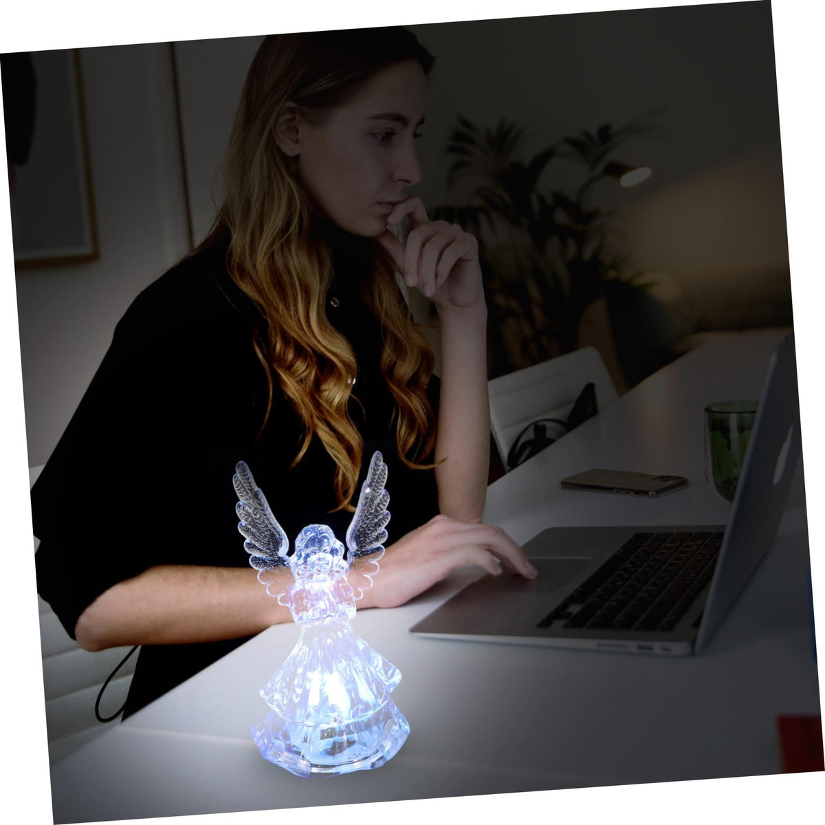 2 Pcs Night Light Christmas Decor Crystal Angel Figurine Mini Bedside Lights Angel Guardian Angel Baby Acrylic
