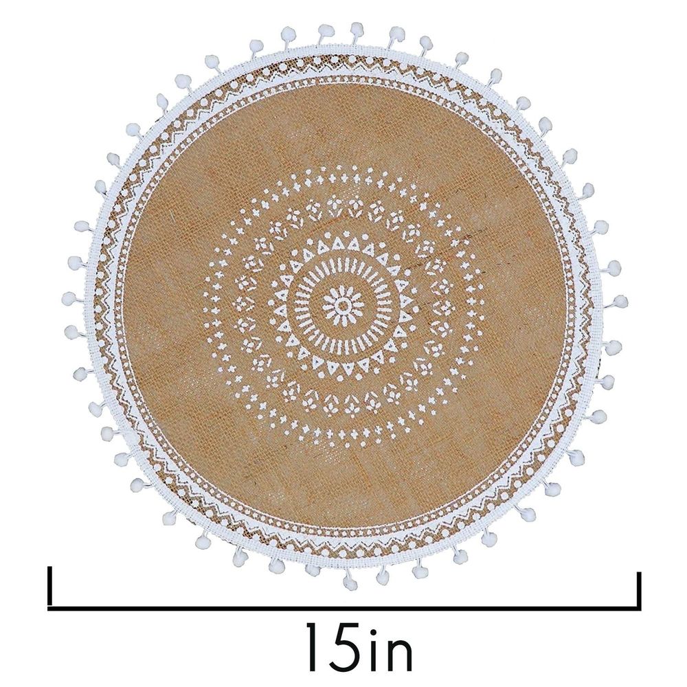 25WM Round Placemats Set of 4,Boho Woven Table Mats with Pompom Tassel for Dining Room Kitchen