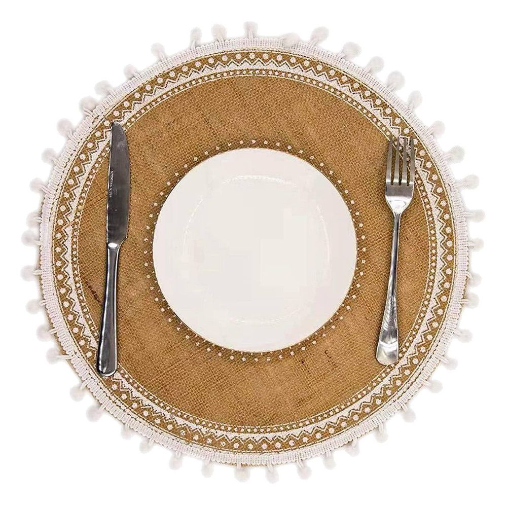 25WM Round Placemats Set of 4,Boho Woven Table Mats with Pompom Tassel for Dining Room Kitchen