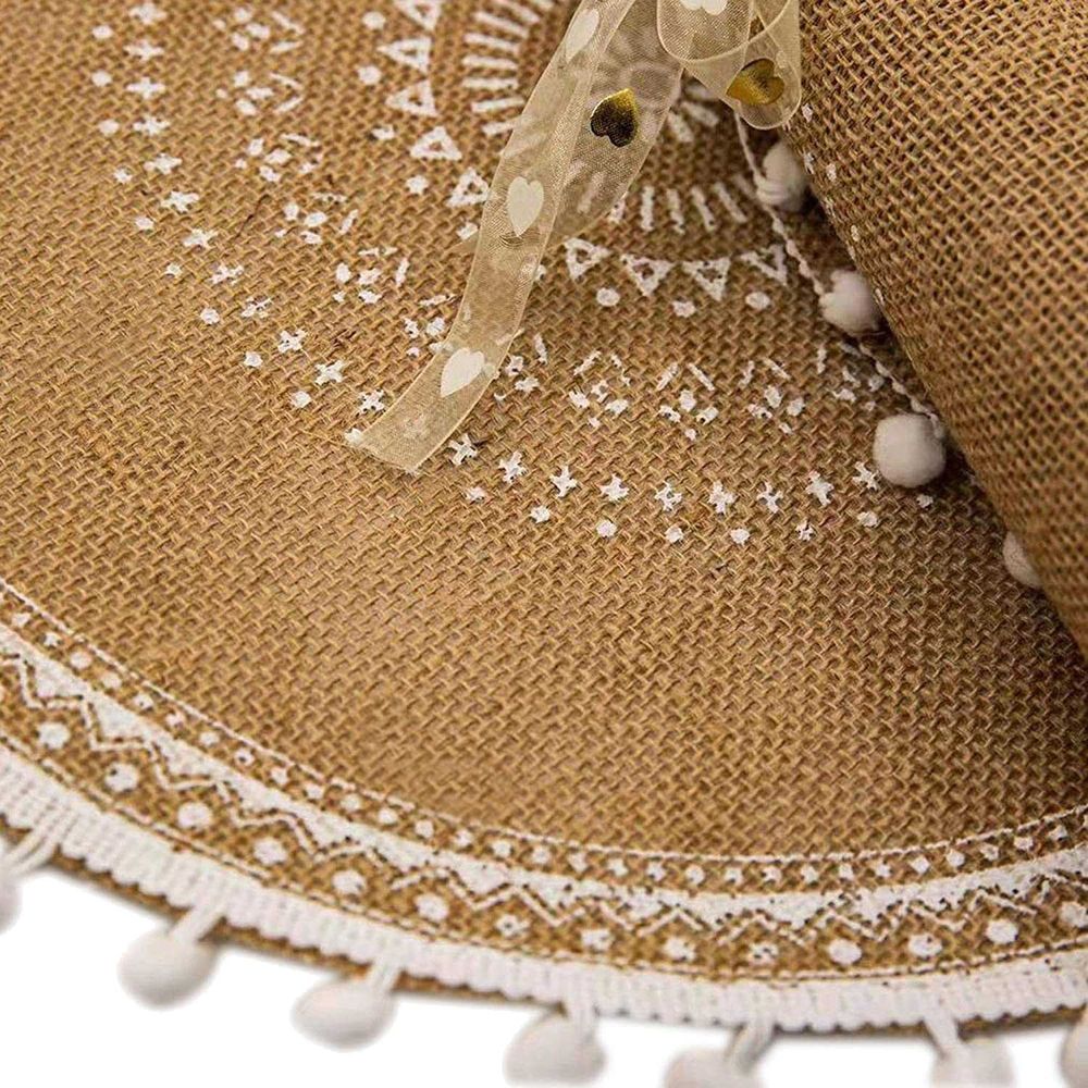 25WM Round Placemats Set of 4,Boho Woven Table Mats with Pompom Tassel for Dining Room Kitchen
