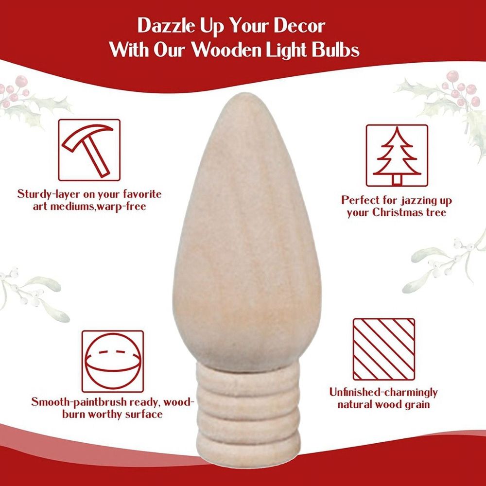 25 Pcs Wooden Christmas Light Bulb Unfinished Wood Ornaments