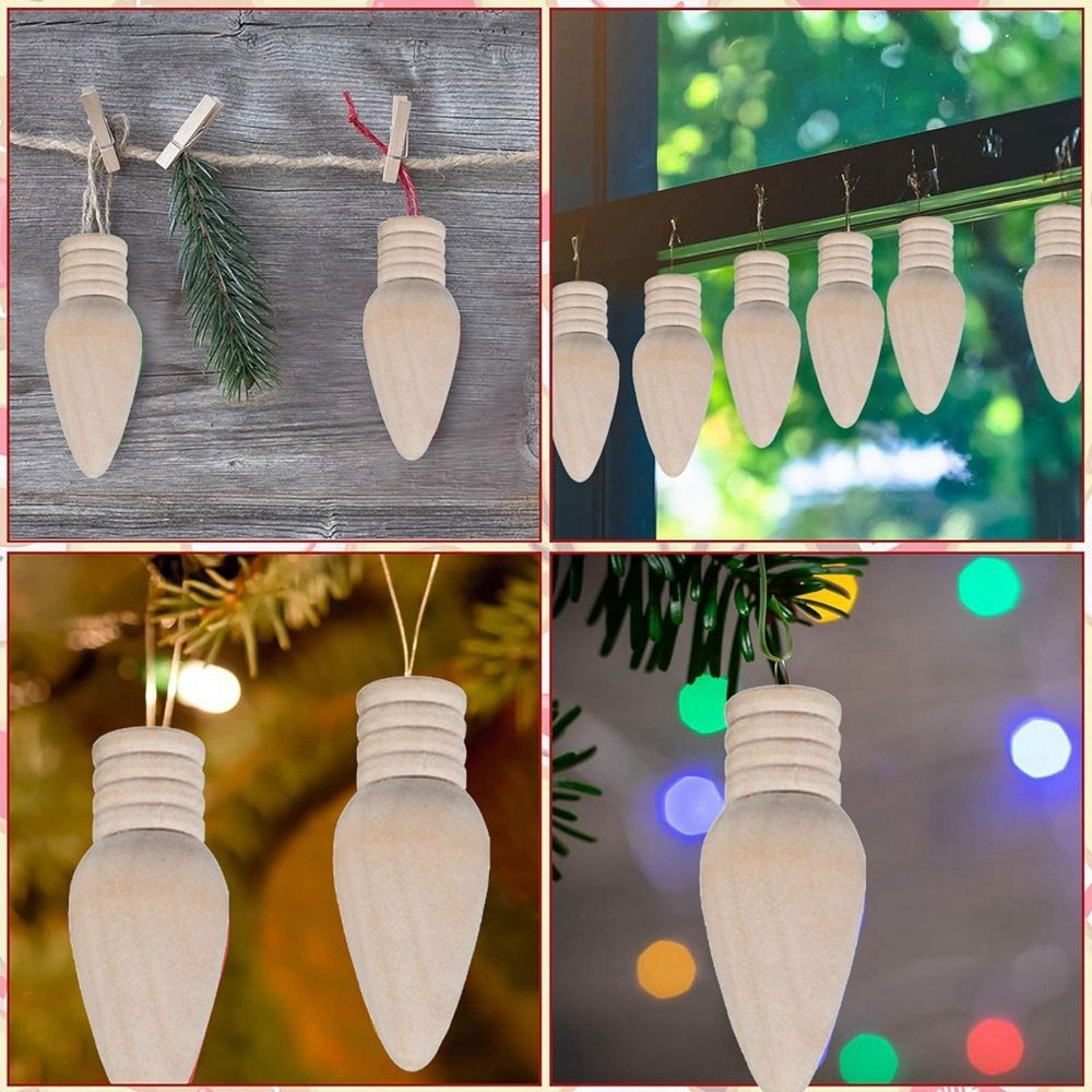 25 Pcs Wooden Christmas Light Bulb Unfinished Wood Ornaments