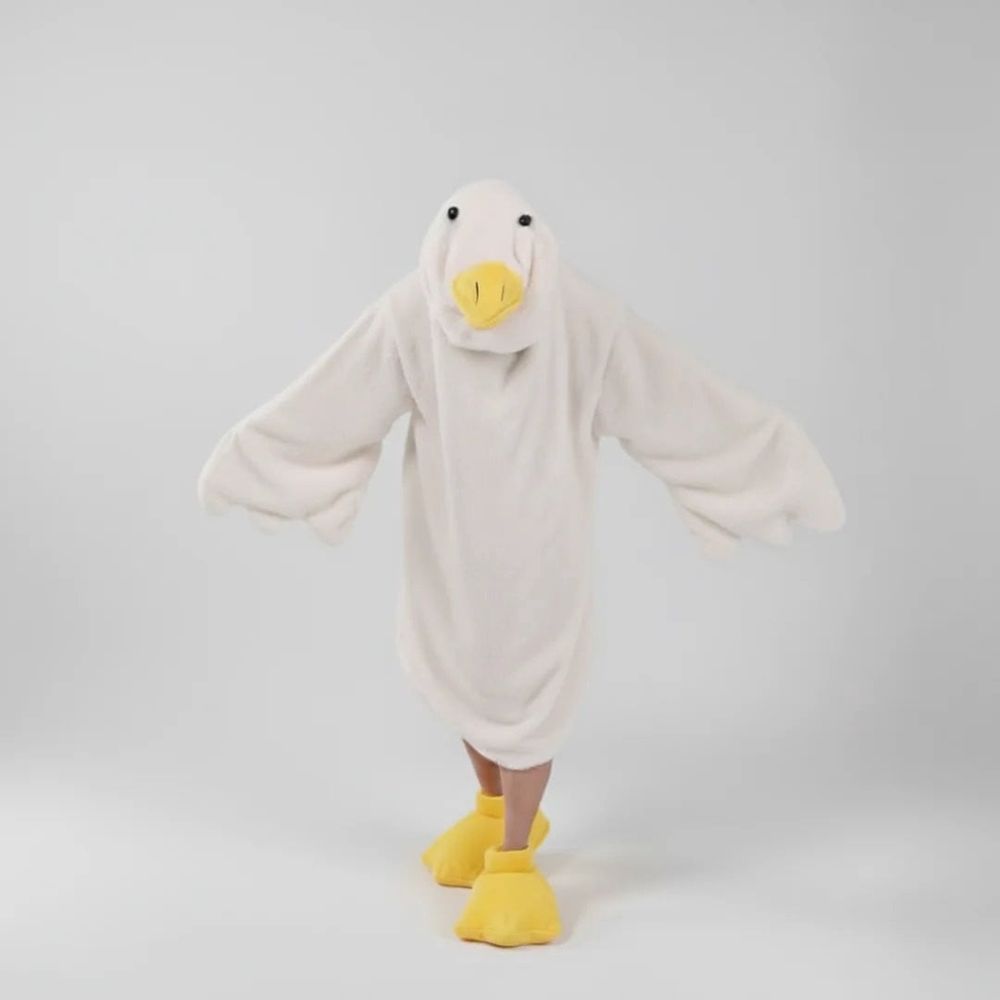 Fleece Wearable Blanket Hoodie with Slippers, Warm Cozy for Adults & Kids, WhiteM