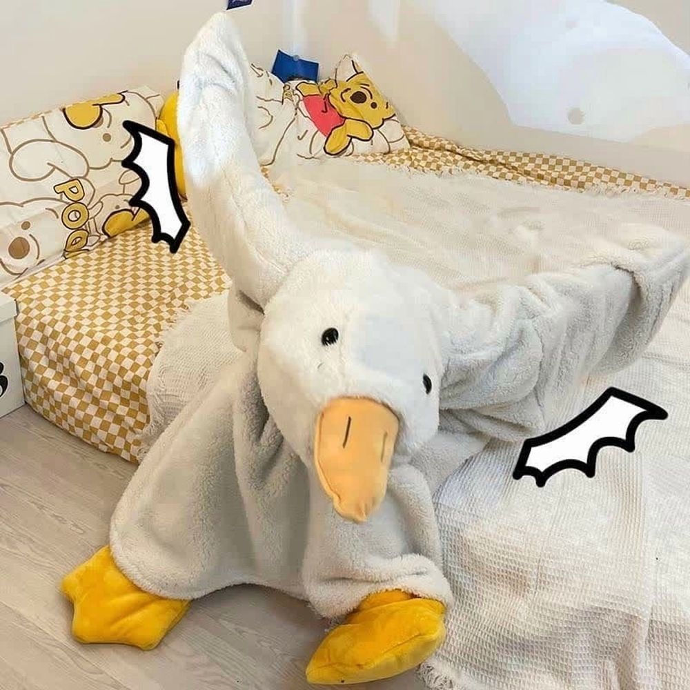 Fleece Wearable Blanket Hoodie with Slippers, Warm Cozy for Adults & Kids, WhiteM