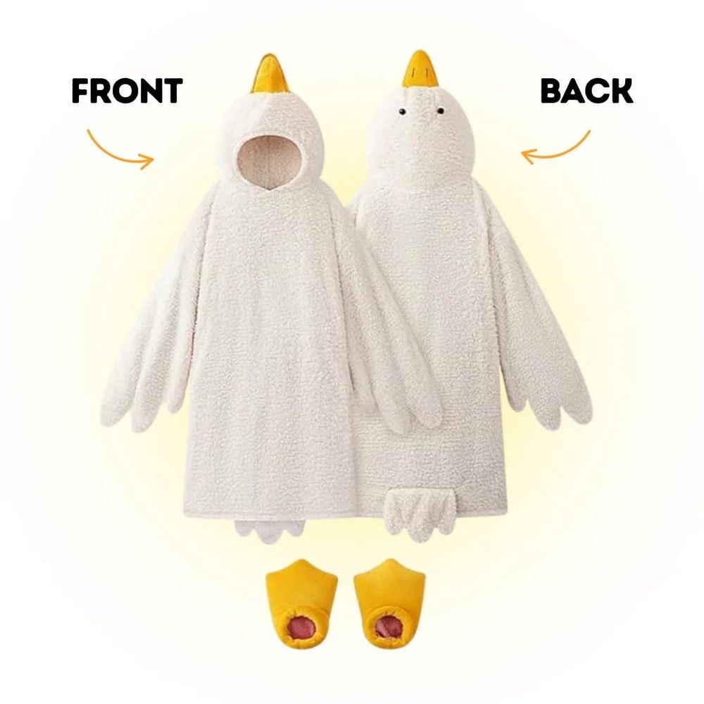 Fleece Wearable Blanket Hoodie with Slippers, Warm Cozy for Adults & Kids, WhiteM