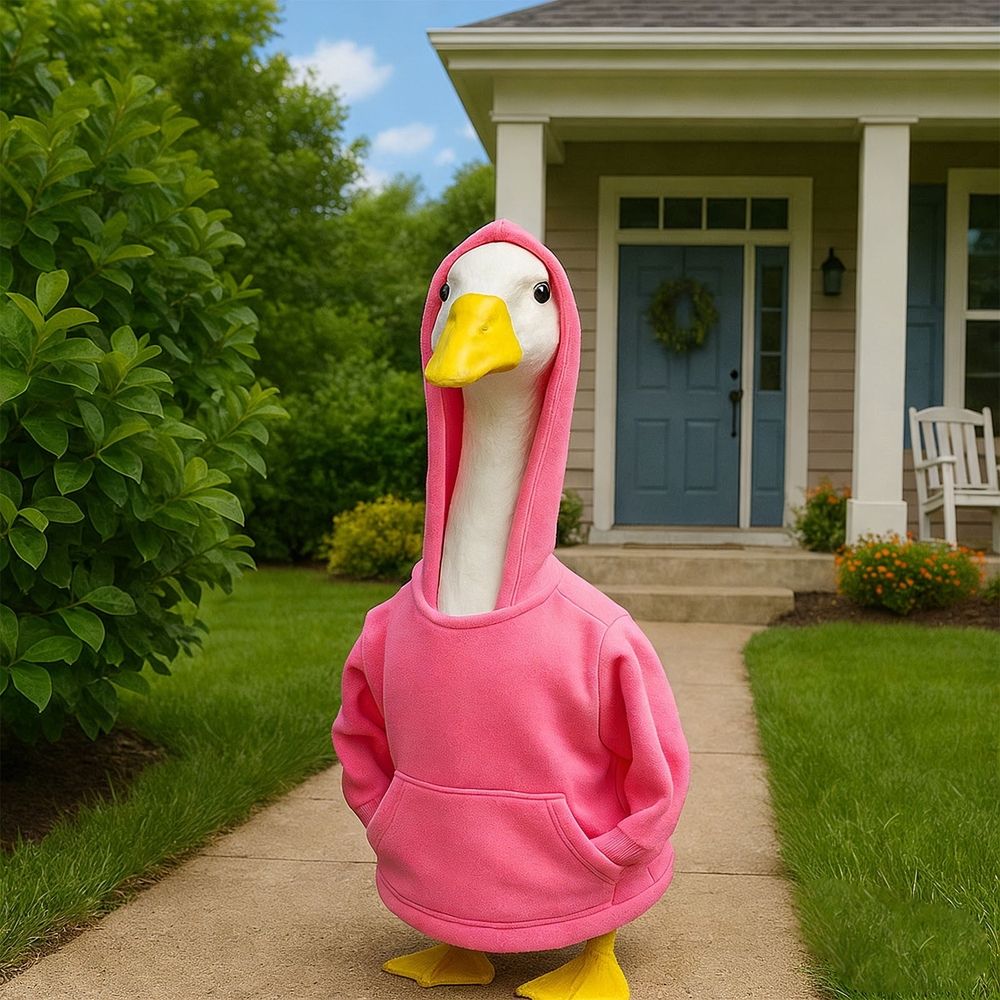 23 Inch Lawn Goose Statue Hoodie Trendy Pink Outfit for Patio Garden Outdoor Decor, B