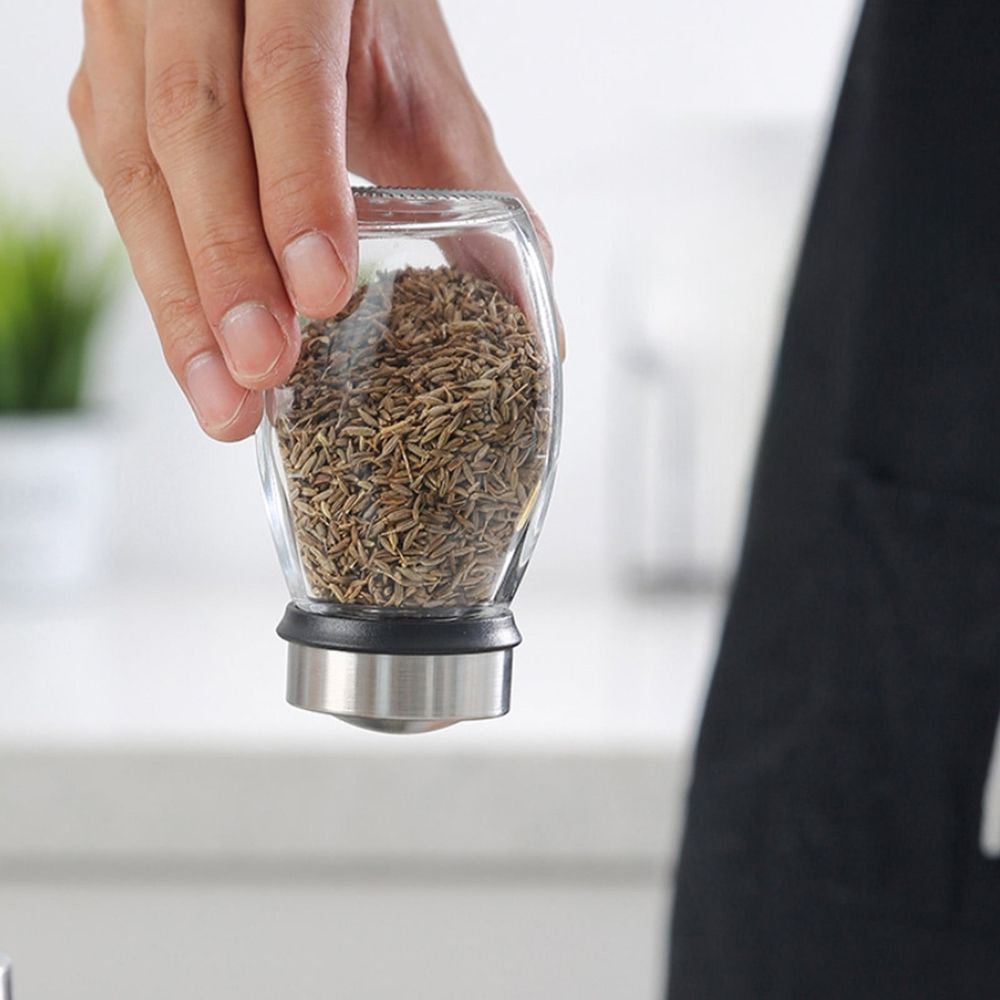 Rotating Spice Rack S 6 Glass Jars with Labels Food-Safe Sealed Lids Transparent Visible Space-Saving Kitchen Countertop Organizer Easy Access Seasoning Storage Decorative Rotating Base