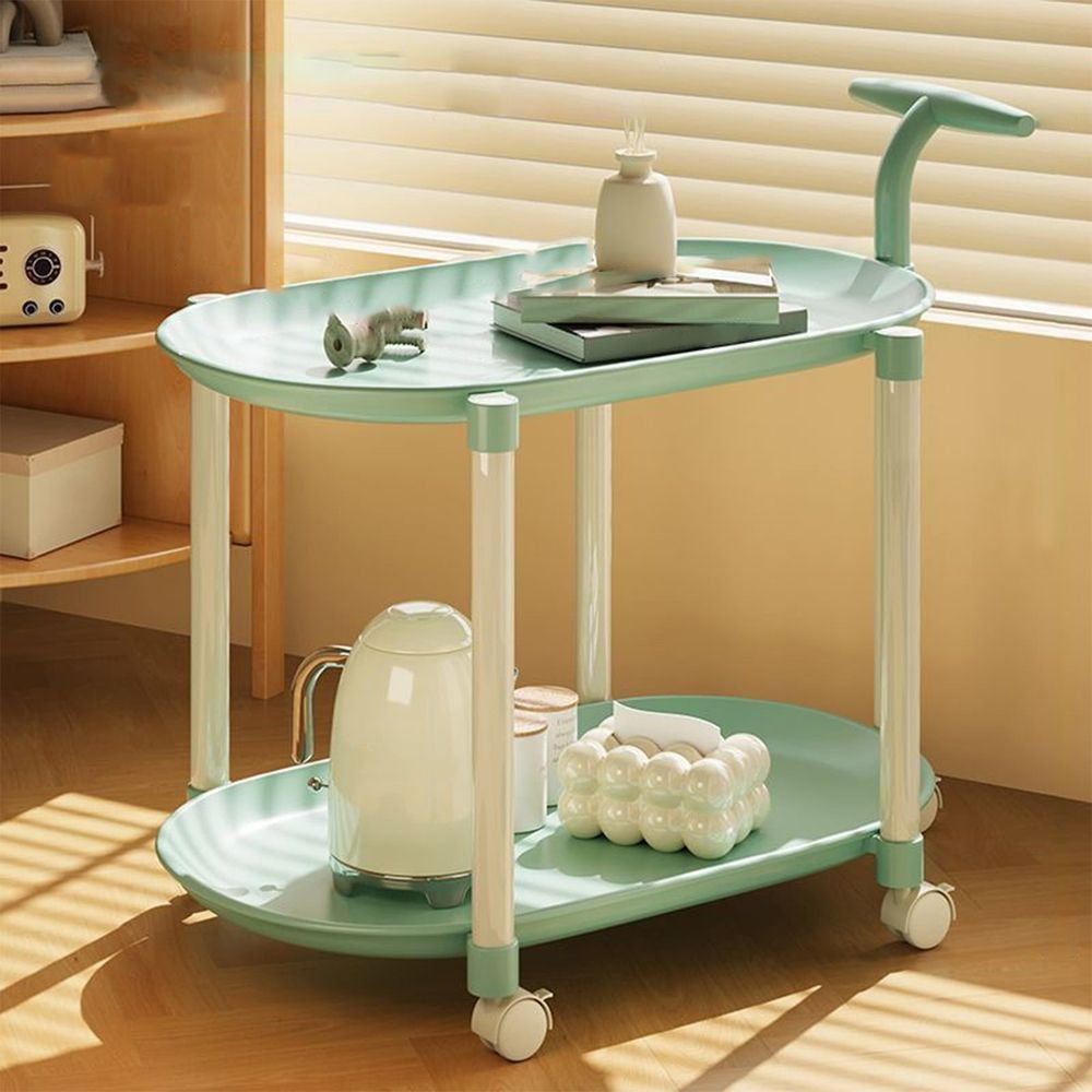 Cream Rolling Side Table With Wheels 25.9 In Compact Double Tier Storage Design Organizer For Books Snacks toilries Bedroom Balcony Bathroom Small Spaces Home Bedroom Decor Tables
