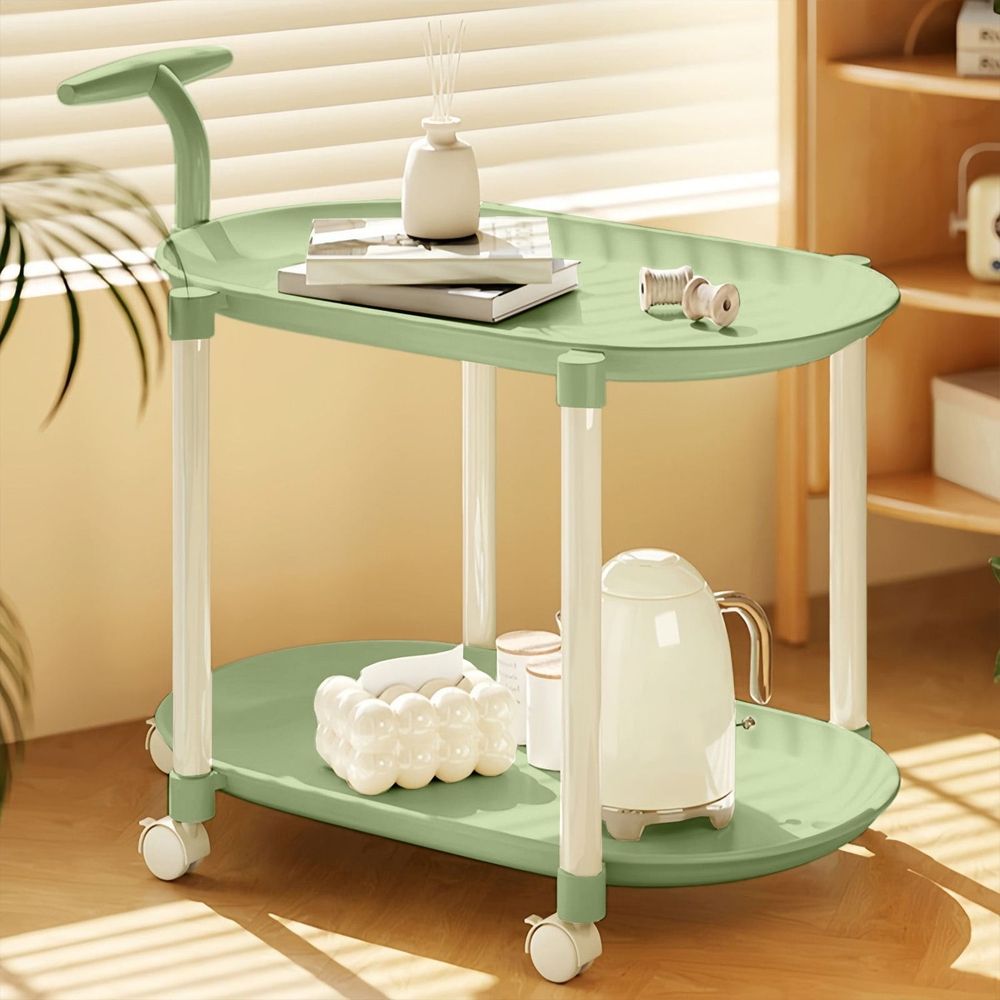 Cream Rolling Side Table With Wheels 25.9 In Compact Double Tier Storage Design Organizer For Books Snacks toilries Bedroom Balcony Bathroom Small Spaces Home Bedroom Decor Tables