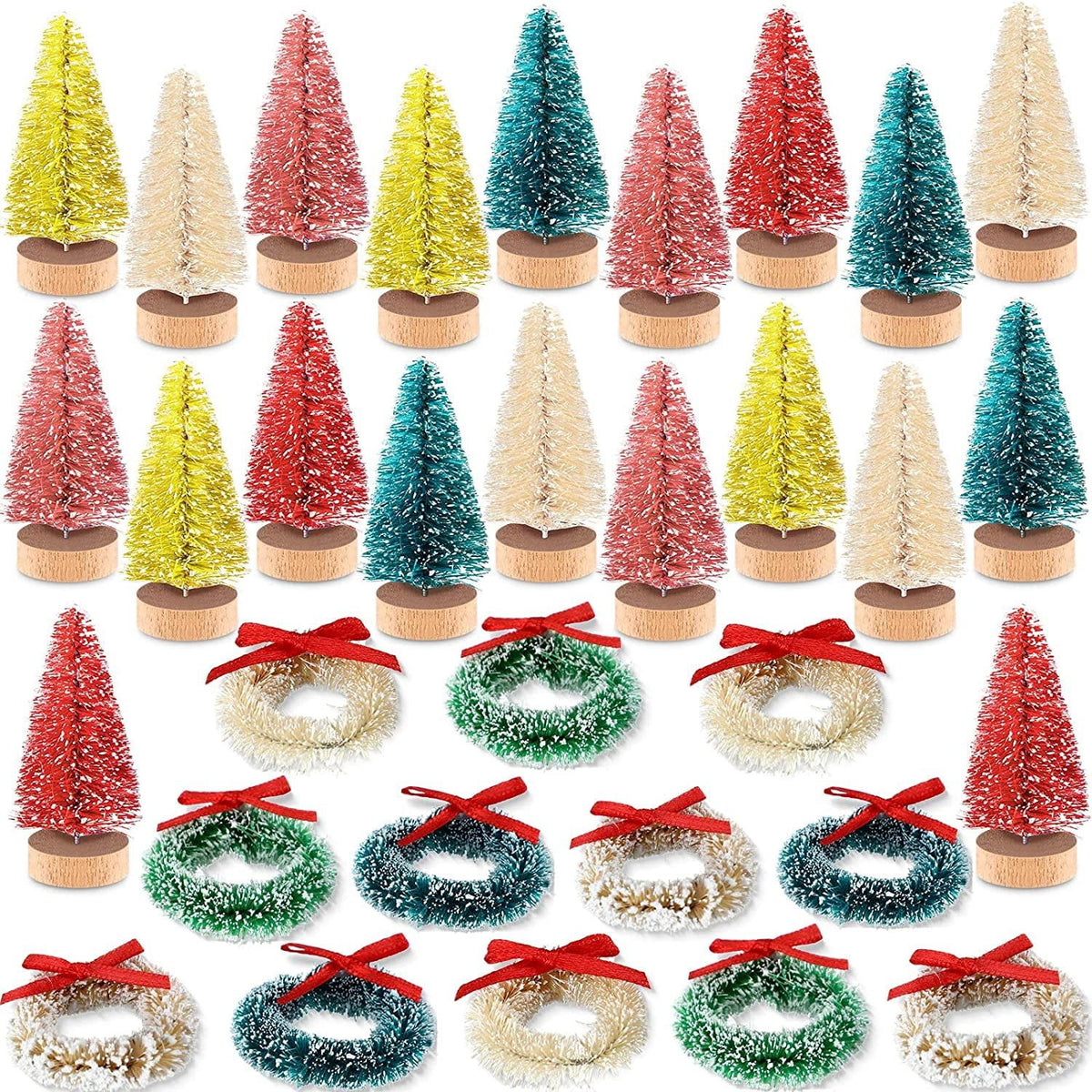 36PCS Bottle Brush Trees Mini Trees for Crafts Mini Sisal Trees Miniature Wreaths Frosted Christmas Tree Modern Christmas Decor Winter Ornaments Crafts