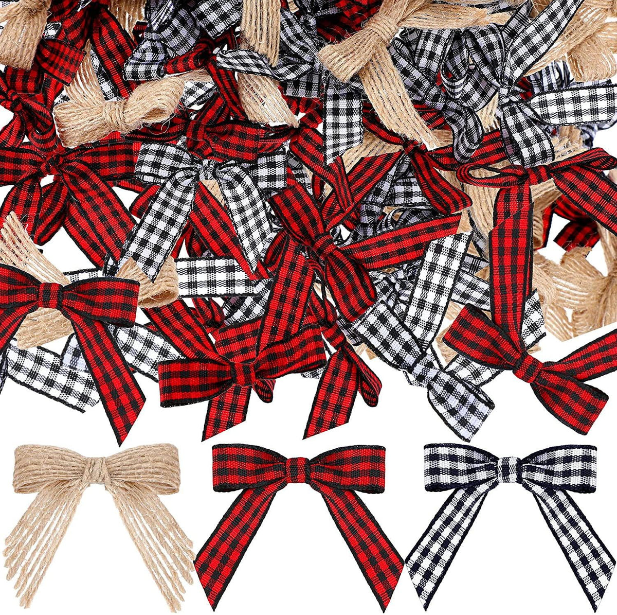 Christmas Mini Plaid Bows Bows Christmas Buffalo Plaid Bows Gingham Ribbon Bows Ornament for Christmas Tree Crafts Home Decoration DIY Making