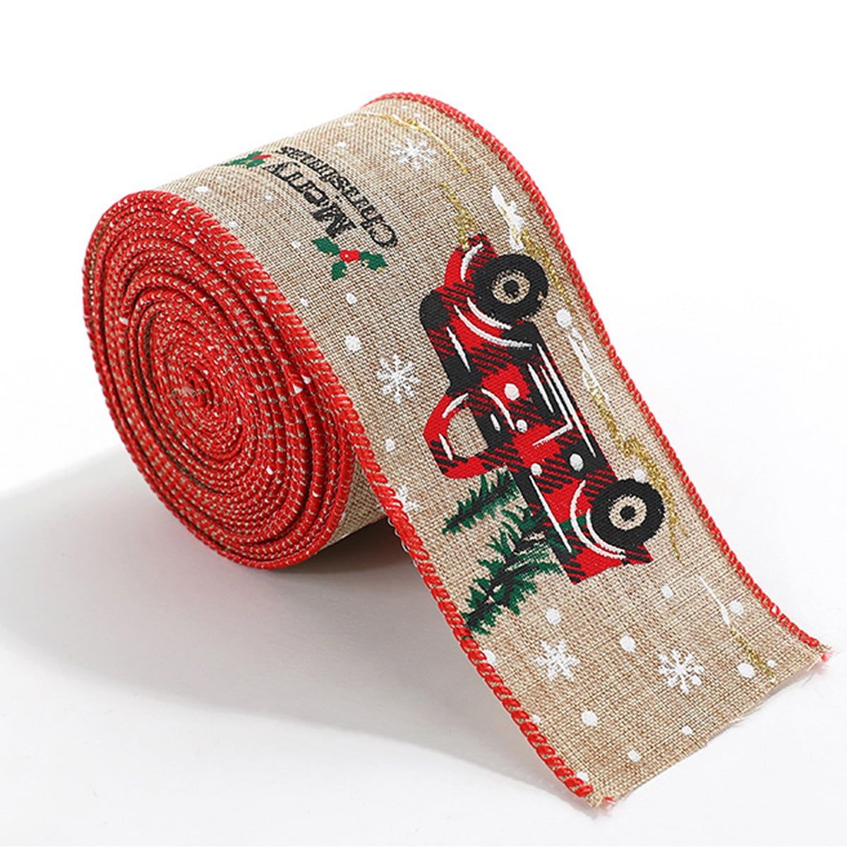 Christmas Wired Ribbons Buffalo Red White Black Plaid Ribbons Vintage Truck Trees Snowflake Wired Edge Ribbon for Christmas DIY Wrapping Wedding Floral Craft