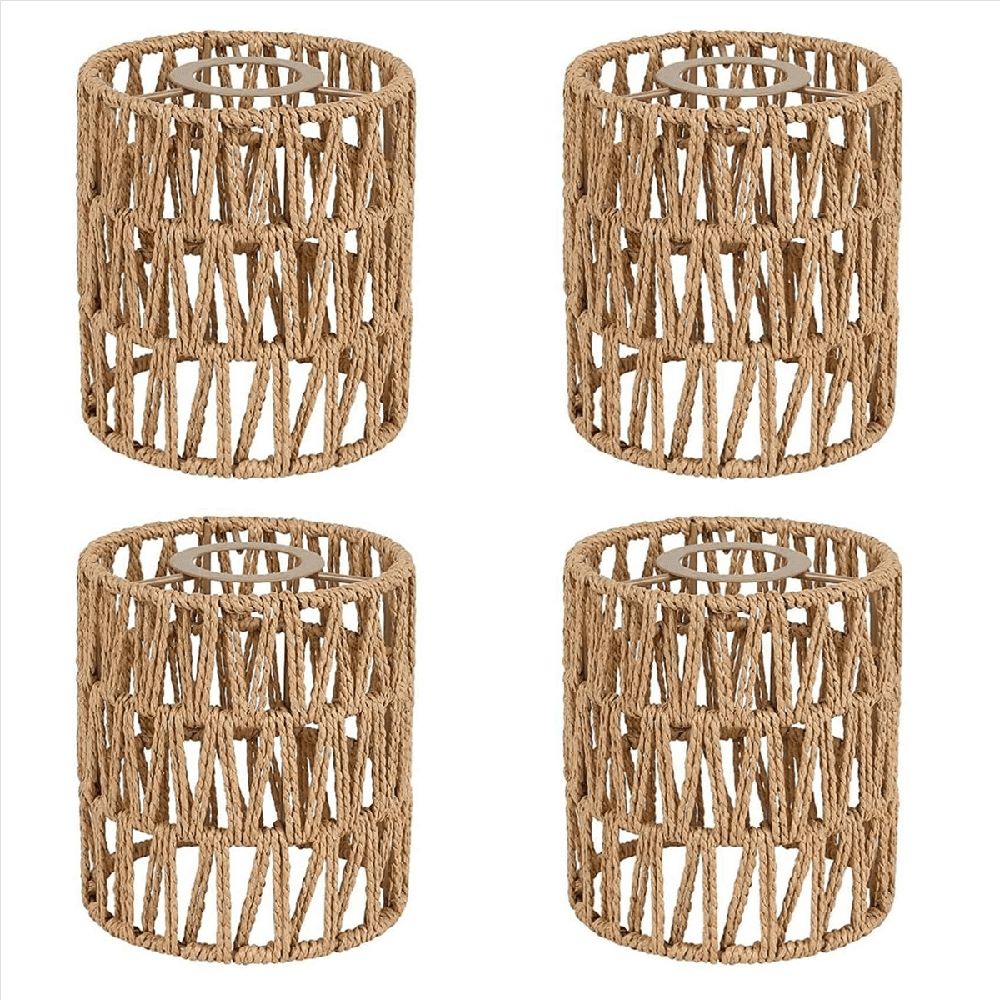 4X Boho Shades Replacement 5.9In Height Pendant Sconce Shade Ceiling Fan Light Covers Cylinder Woven Lampshade