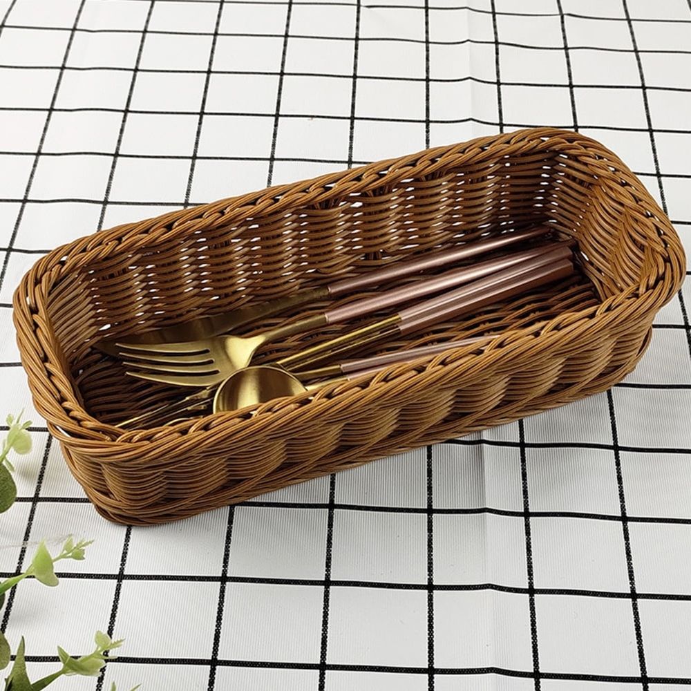 Brown Rattan Style Kitchen Utensils Organizer Holder for Chopsticks Forks Tableware PP Material 1 Piece
