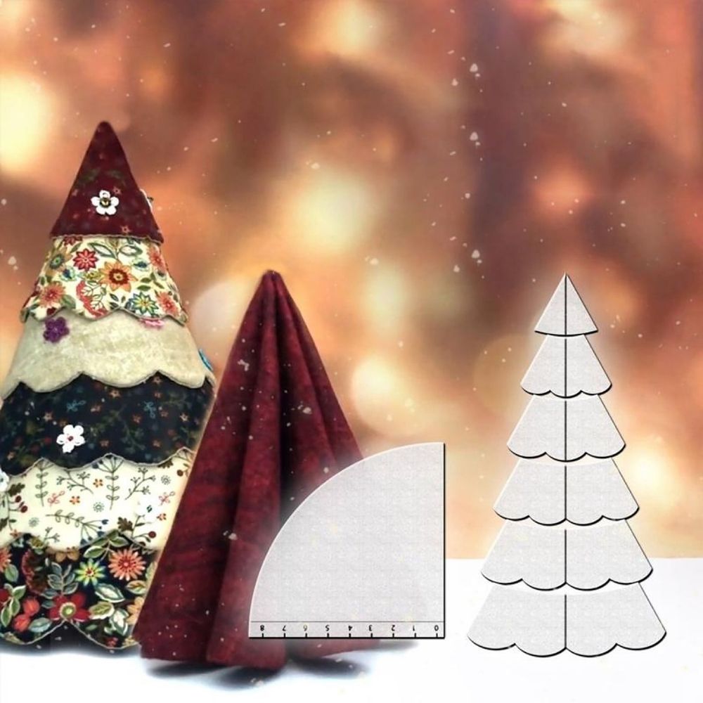 Transparent Acrylic Christmas Tree Quilting Set, Fabric Christmas Tree Sewing Template, DIY Sewing Pattern Template Ruler Tool for Bowl Mats Making - for Home Sewing Enthusiasts (1 Set/7Pcs)