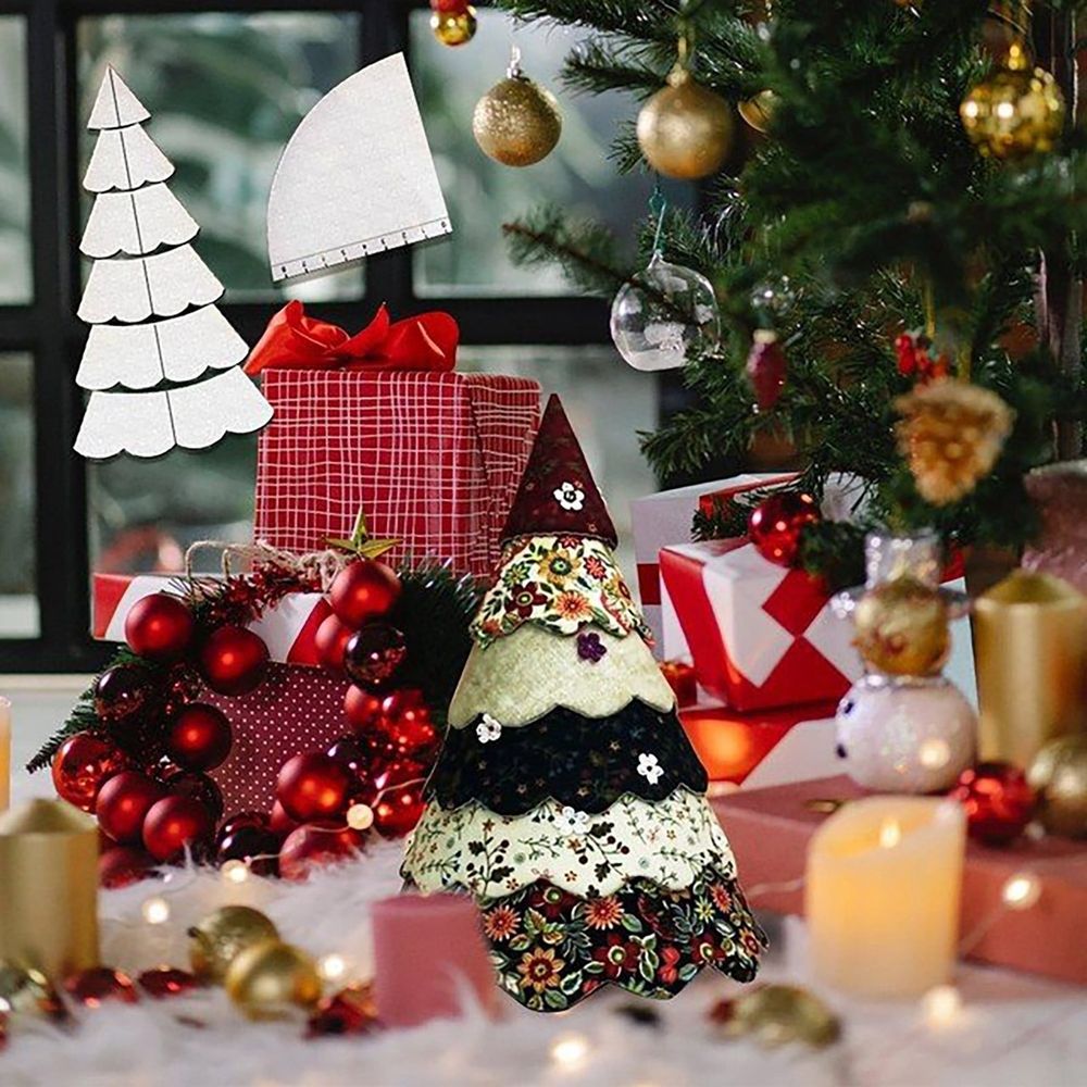 Transparent Acrylic Christmas Tree Quilting Set, Fabric Christmas Tree Sewing Template, DIY Sewing Pattern Template Ruler Tool for Bowl Mats Making - for Home Sewing Enthusiasts (1 Set/7Pcs)