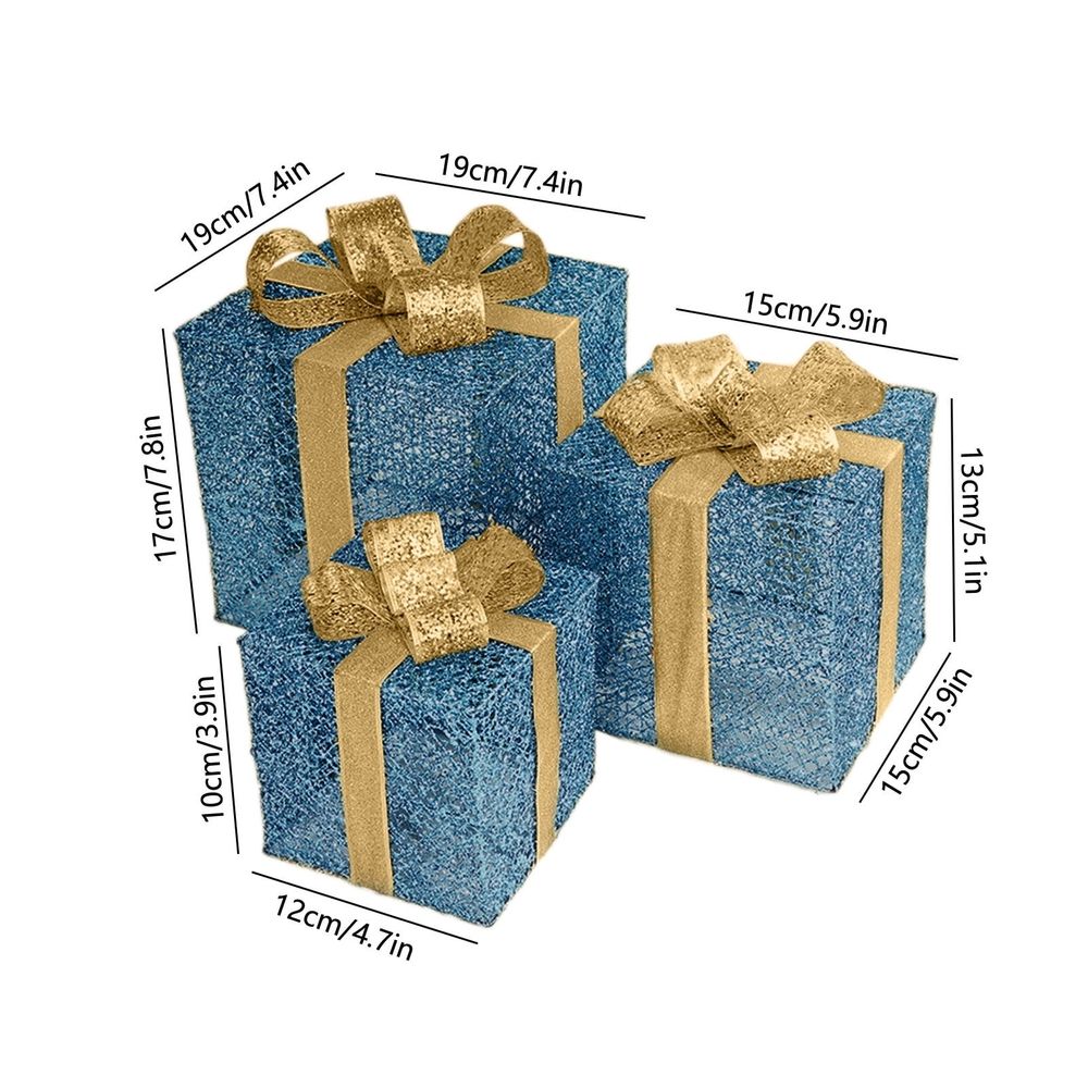 Set of 3 Christmas Lighted Gift Boxes With Plug For Christmas Decor Weddings Yard Home Holiday Art Christmas Decorations