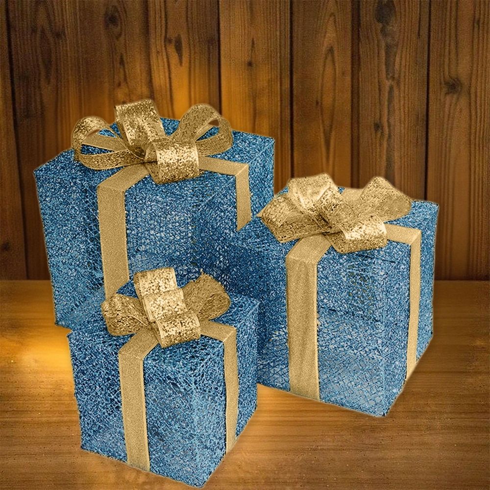Set of 3 Christmas Lighted Gift Boxes With Plug For Christmas Decor Weddings Yard Home Holiday Art Christmas Decorations